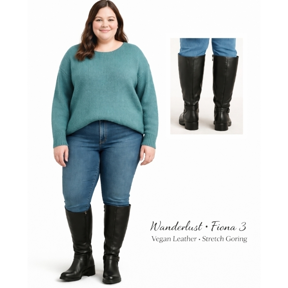 WANDERLUST FIONA3 wide cafe vegan leather knee high winter boots NIB 8.5W